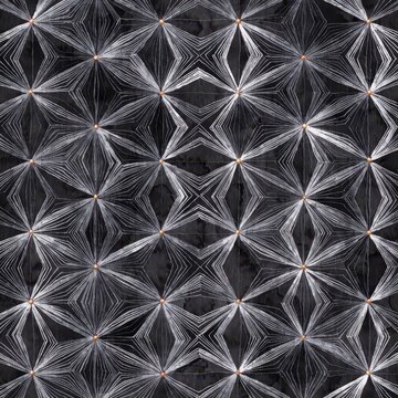 Geometric star tessellation pattern with silver lines and copper accents