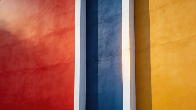 Red blue and yellow vertical color block columns wall section