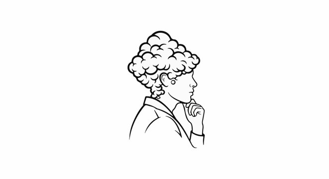 Stylized profile illustration of a person with curly hair, deep in thought