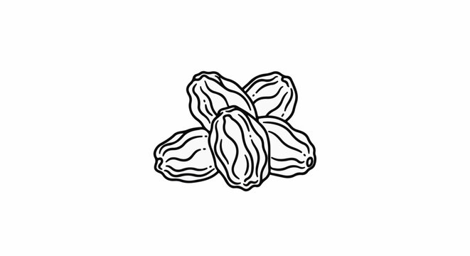 A cluster of five dried grapes, depicted in a simple black and white line drawing