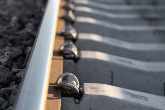 Railway tracks at sunset. New infrastructure for train traffic