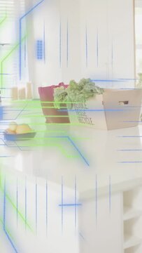 Vertical video: Box with greens receiving digital scan on start, circuits scanning to show stock