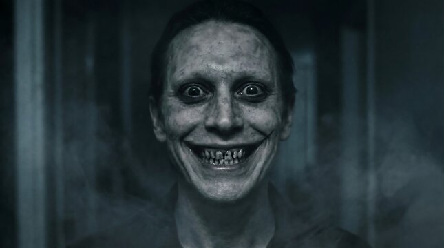 Creepy Smiling Face In The Dark Horror Concept