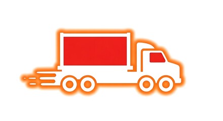 Naklejka premium A red and white truck is shown in motion