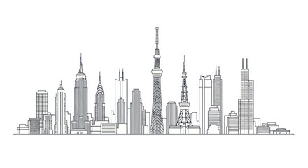 Obraz premium Stylized outline of a modern city skyline with iconic buildings