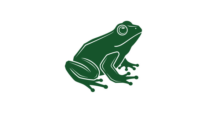 Stylized green frog icon on white background