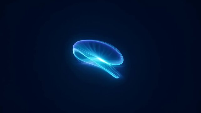 Abstract light glow on dark blue background with luminous blue orb, blue neon circle, abstract light ring, glowing oval, electric light, energy trail, futuristic digital art, sci fi illustration