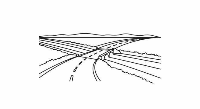 An intersection of roads with a bridge overpasses creating a complex network