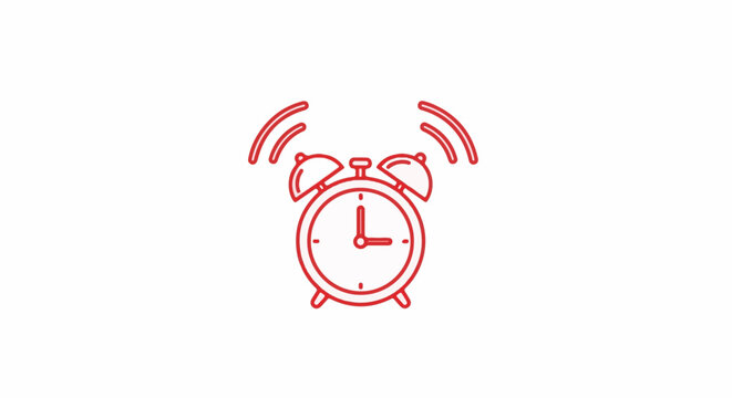 Red outline of a ringing alarm clock on a white background