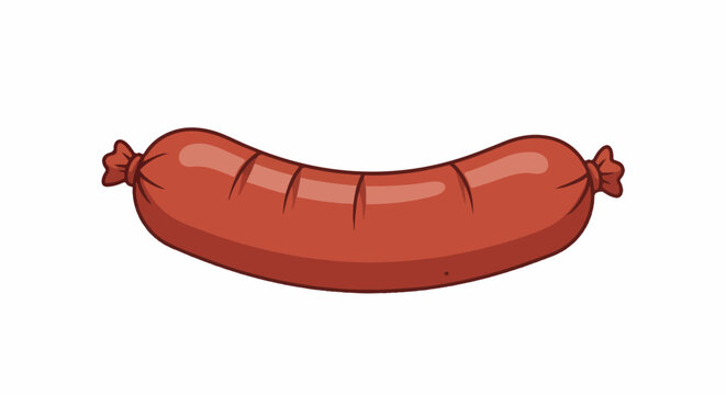 A single cartoonish, plump sausage with tied ends, presented on white