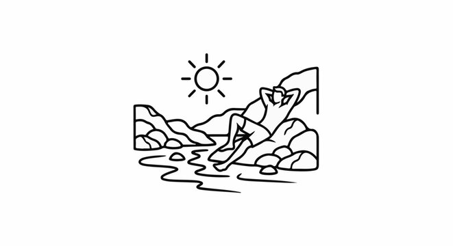 Person sunbathing on rocks by the water