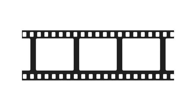Classic black film strip icon with blank frames on a white background.