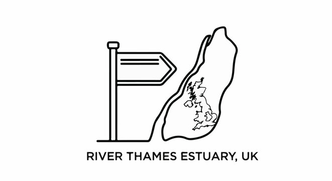 Line art shows a signpost next to the outline of Great Britain