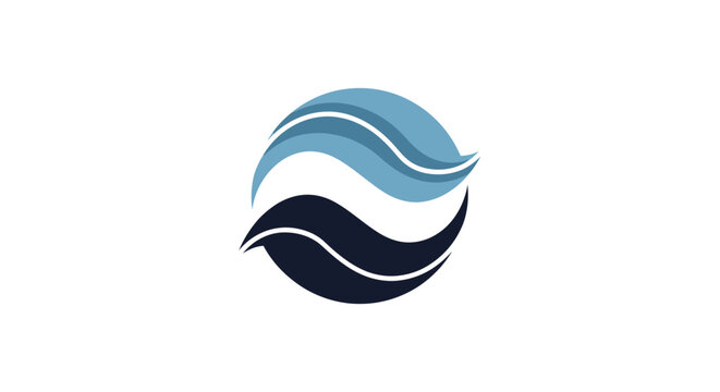 Abstract blue waves forming a circular logo design.
