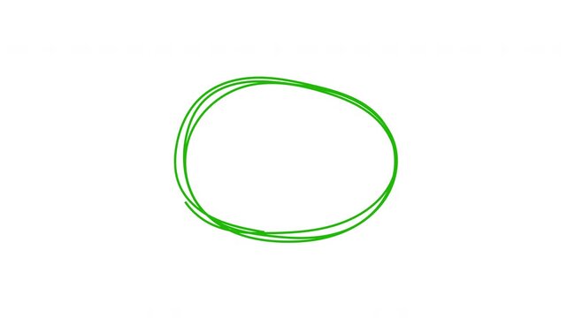 Oval frame hand drawing, round selection, circle self drawing animation. Irregular circle drawing. green color line. isolated on white background. 4K Video