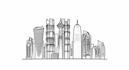 Fototapeta premium A minimalist line drawing of a modern city skyline with varied skyscraper designs