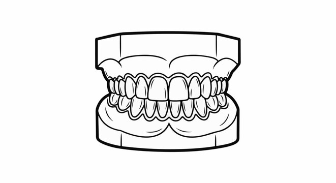 Outline of human upper and lower teeth on a dental model