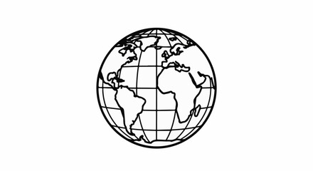 Fototapeta premium Simple black and white illustration of Earth with continents and grid lines