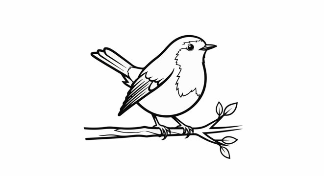 A simple line drawing of a plump bird with its tail fanned out, perched on a branch