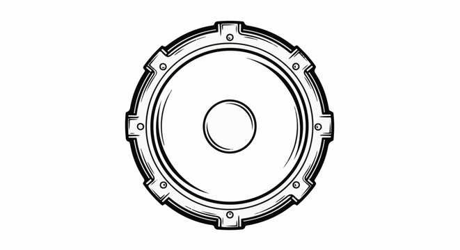 Stylized circular metal object with a central void and bolted outer rim