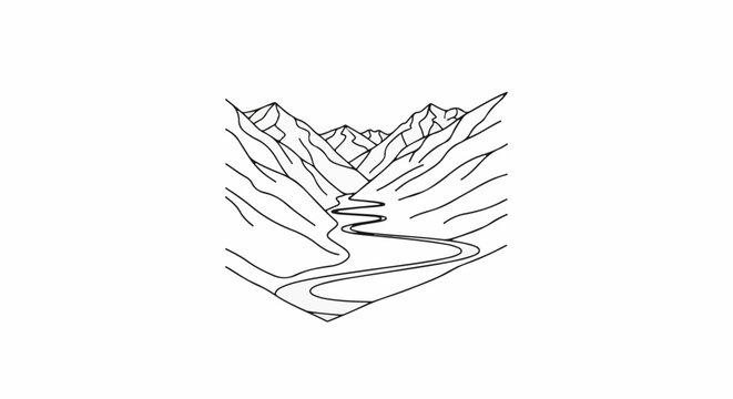 Winding river flows through a dramatic mountain valley with sharp peaks