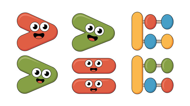 Cute Math Symbols Vector Set Greater Than, Less Than and Equal with Abacus Characters
