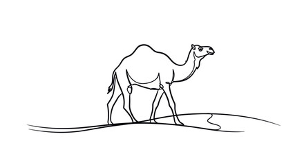 Minimalist line art drawing of a camel in the desert. © Kill