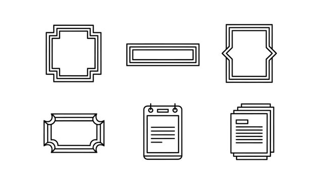 Decorative frames simple rectangular frames notepad stack of documents line art icons set for stationery and design elements with decorative rectangular documents stationery illustration template