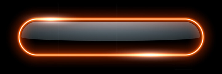 Neon glow light rounded rectangle frame. Led rectangular game button. Orange light outline on black with soft luminous effect. Futuristic UI element. Modern colorful geometric vector illustration. © backup16