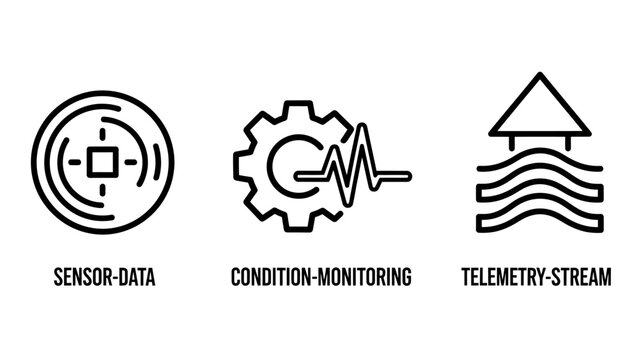 Industrial io t icons for sensor data condition monitoring and telemetry stream with condition monitoring telemetry industrial technology analytics engineering connectivity manufacturing