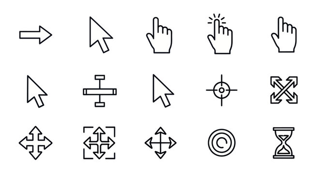 Set of vector computer cursors and user interface icons.