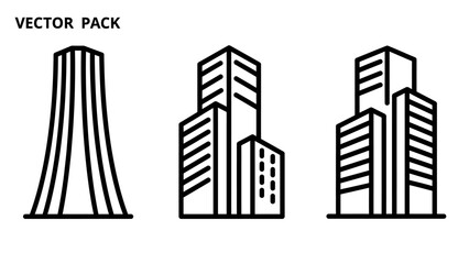 Obraz premium Vector pack of skyscraper and urban building silhouettes with real estate buildings skyscraper architecture silhouette metropolis construction development structure commercial business