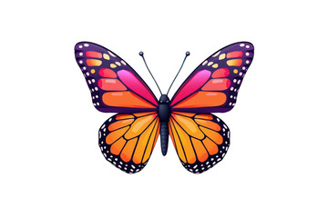 Fototapeta premium Monarch butterfly flying with spreading vibrant orange and pink wings against a transparent background