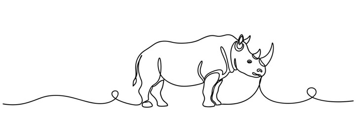 Fototapeta premium Rhinoceros standing connected by continuous line on white background, none editable strokes