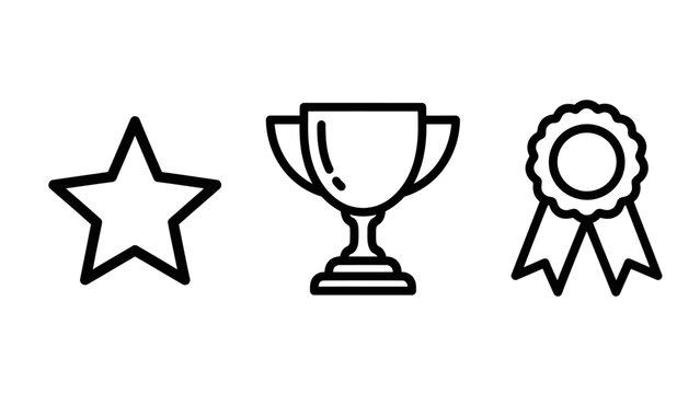 Achievement icon set featuring star trophy and award ribbon achievement recognition competition business performance excellence leadership incentive motivation milestone illustration