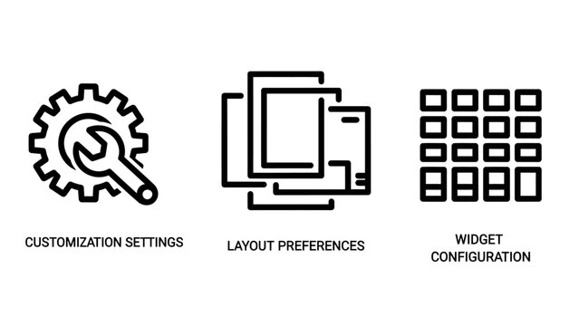 Customization settings layout and widget configuration icons with customization settings preferences configuration interface software development technology computer management maintenance