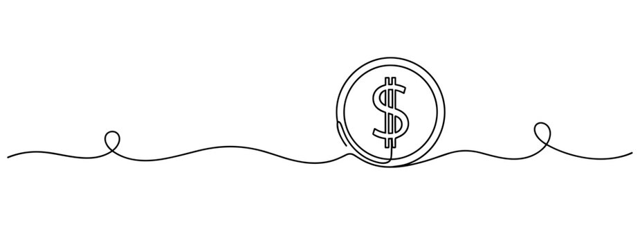 Minimalist dollar sign surfing on wavy line art design. No editable stroke