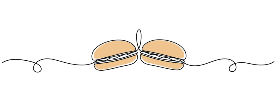 Two hamburgers touching side by side on plain white surface