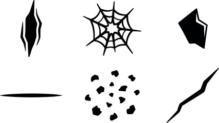 Fototapeta premium Black silhouette cracks holes and spider web vector art set