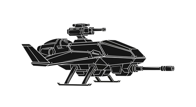 Futuristic Attack Helicopter Gunship with Cannons and Turret, Sci-Fi Military Aircraft
