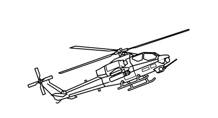 Fototapeta premium Military Attack Helicopter, Cobra, Line Art, Vector Illustration, Aviation