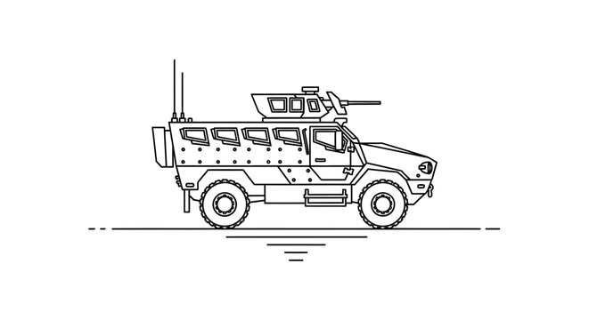 Military Armored Vehicle Line Art Illustration