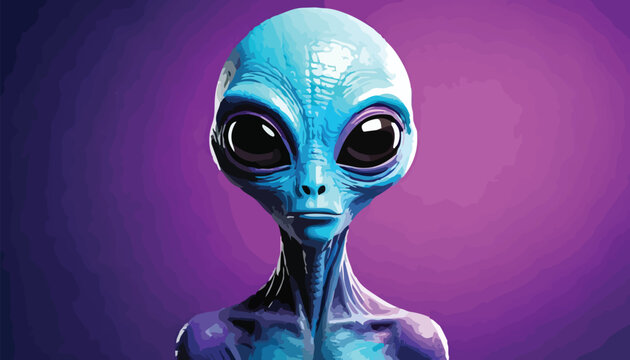Detailed Close-Up of a Blue Alien Head.