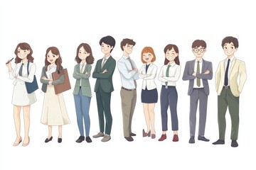 Fototapeta premium Diverse cartoon business team standing together in professional attire