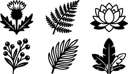 Fototapeta premium Black silhouette floral botanical leaves and flower vector art