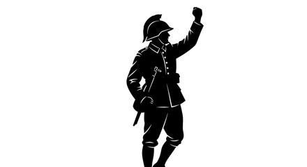 Naklejka premium Silhouette of a Soldier in Uniform with Raised Fist, Symbolizing Victory and Strength