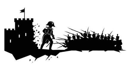 Obraz premium Silhouette of Napoleon Leading Army Past Castle