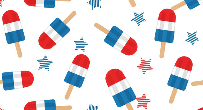 Colorful American Flag Popsicles Ice Cream.