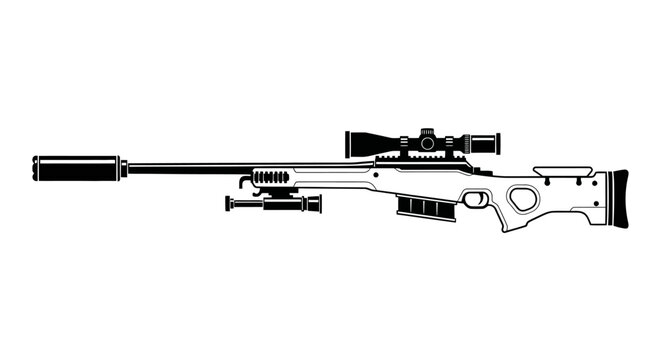Sniper Rifle with Silencer and Scope, Military Weapon, Precision Shooting Tool