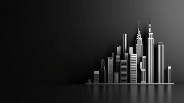 Monochrome geometric cityscape with linear architectural elements